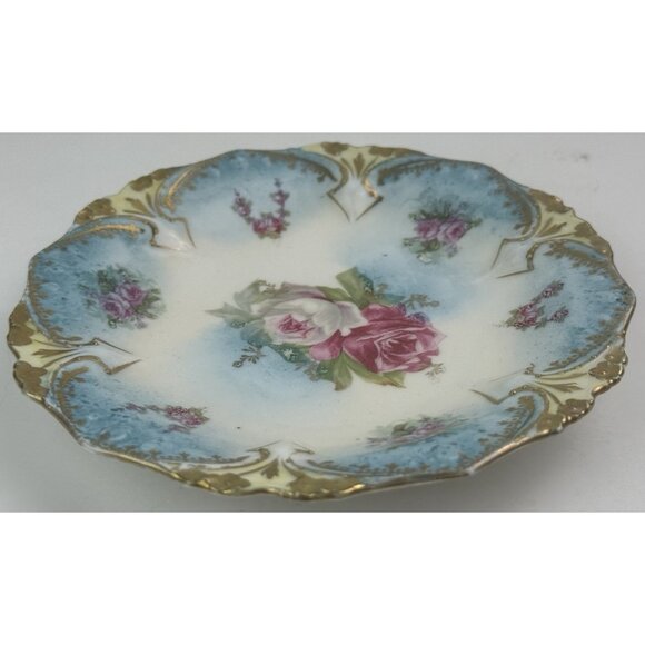 Vintage RS PRUSSIA Red Mark Porcelain 6" Cake Plate Blue Gold Pink ROSES EUC - Picture 5 of 11